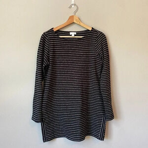 J. Jill Womens XS Long Sleeve Boat Neck Striped Pullover Sweater Tunic Top Black